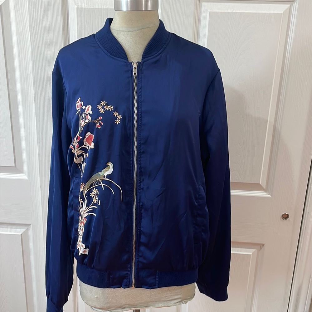 Floral pattern Women's Bomber Jacket - Blue